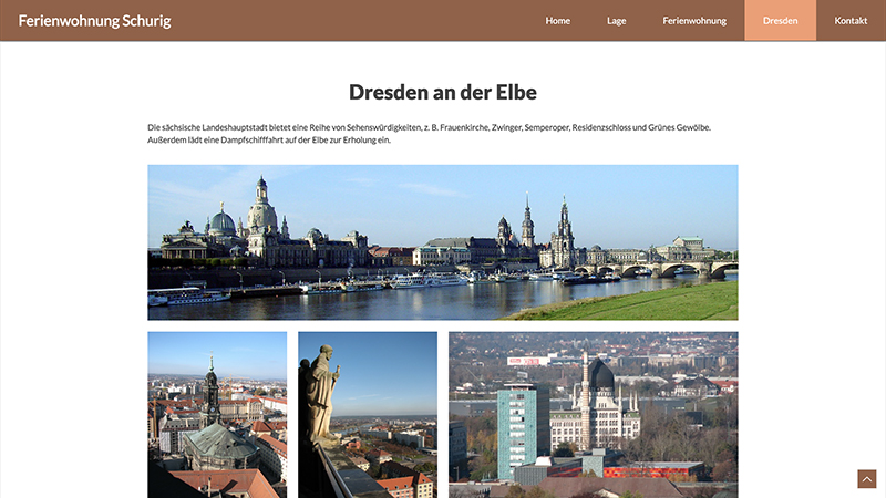 Onepage-Website für die Ferienwohnung Schurig in Dresden